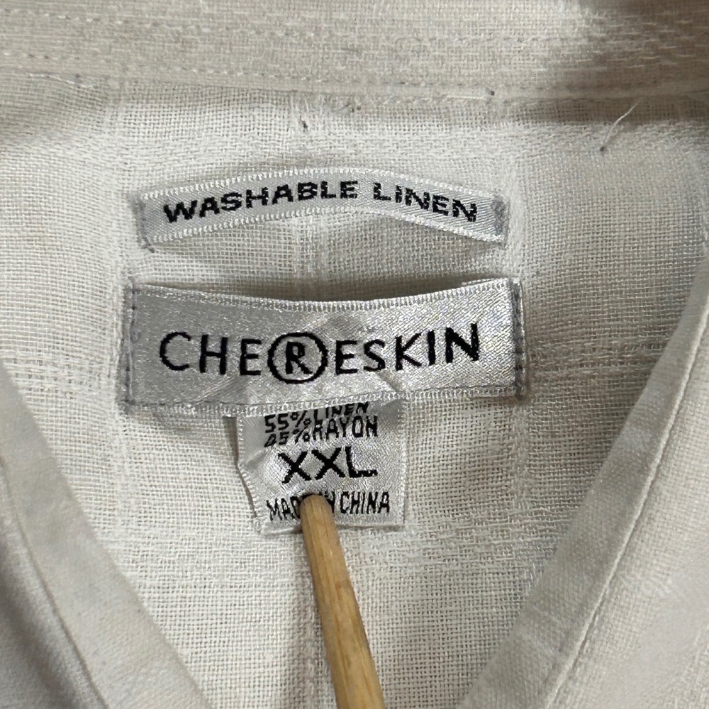 VTG Chereskin Linen Blend Short Sleeve Button Up Shirt Mens XXL Geometric Beachy - Picture 7 of 8